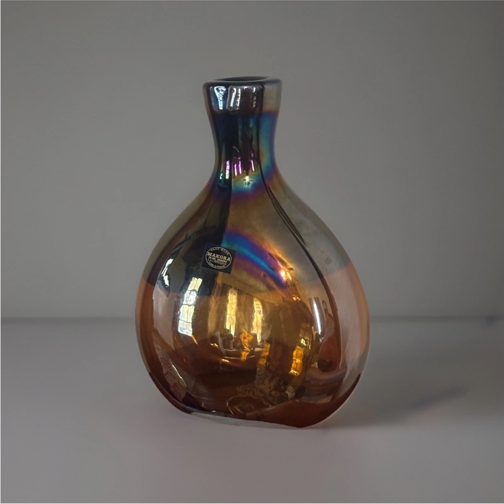 Elegant Iridescent Amber Glass Art Vase